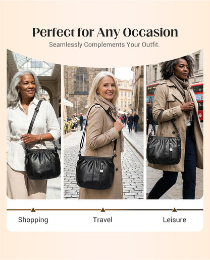 Casual Pleated Bucket Soft Leather Handbag Shoulder Bag