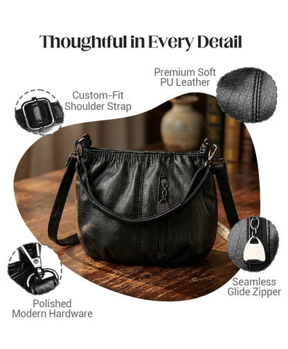 Casual Pleated Bucket Soft Leather Handbag Shoulder Bag