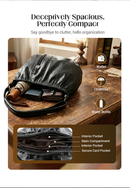 Casual Pleated Bucket Soft Leather Handbag Shoulder Bag